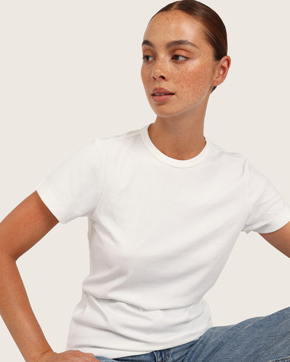 Camiseta de cuello redondo acanalada para mujer - Blanca