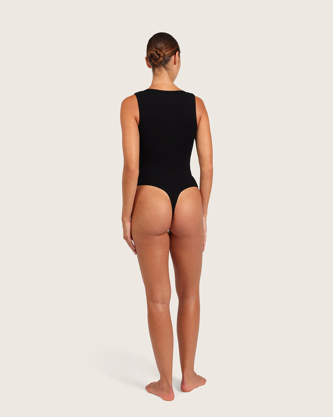 Body de canalé con escote barco - Negro