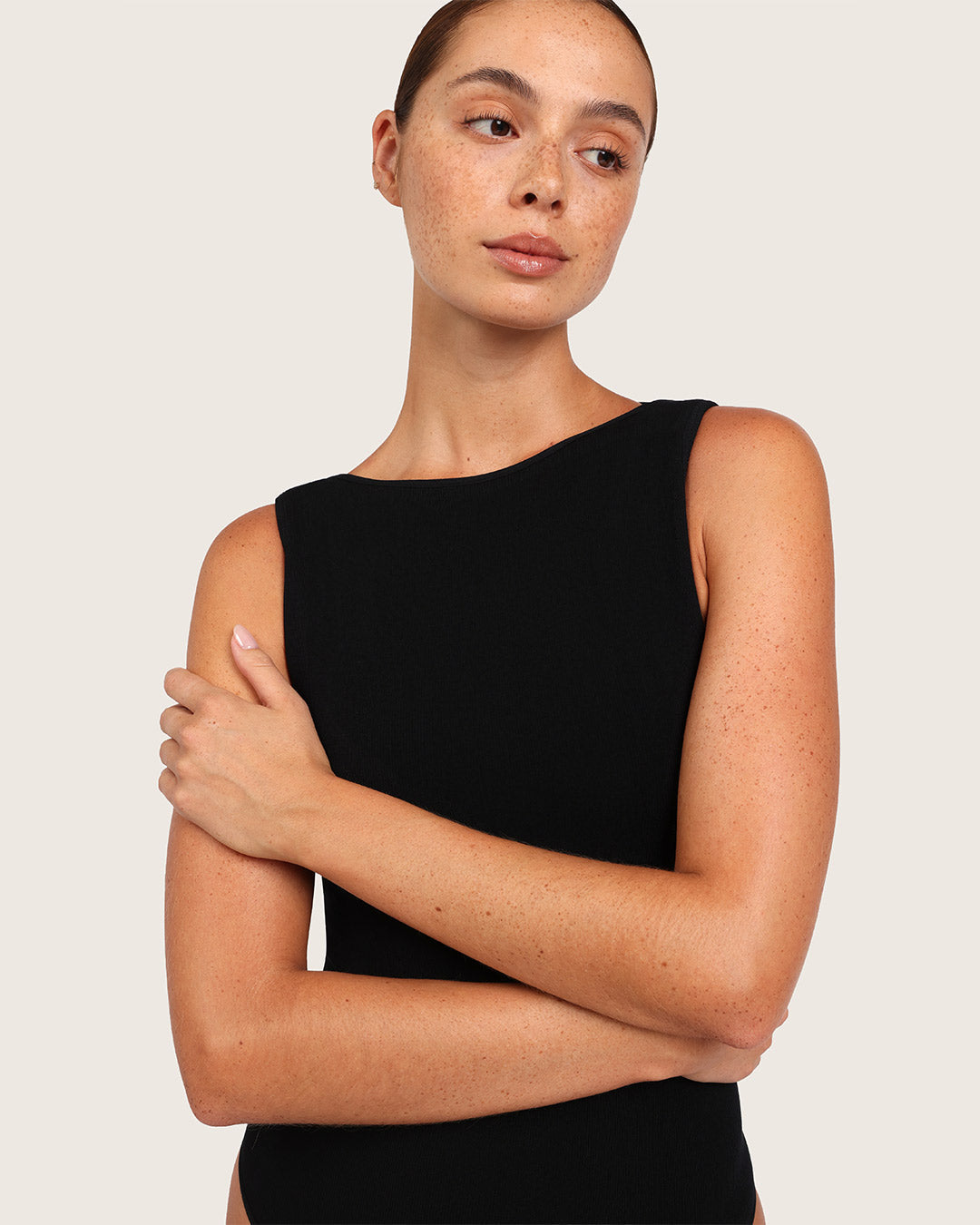 Body de canalé con escote barco - Negro