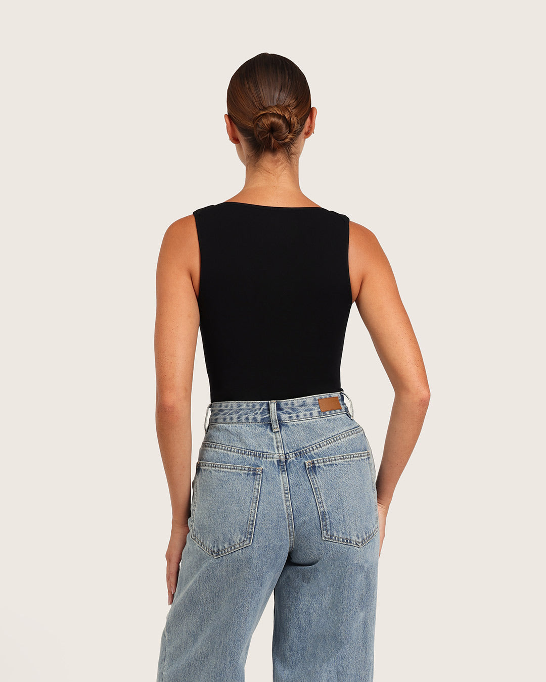 Body de canalé con escote barco - Negro