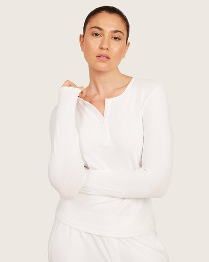 Camiseta Henley de Manga Larga - Blanco Tiza