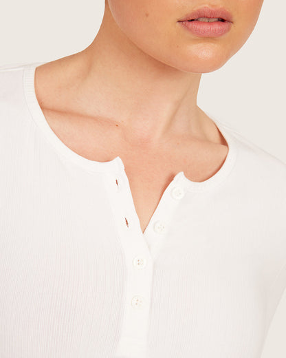 Camiseta Henley de Manga Larga - Blanco Tiza