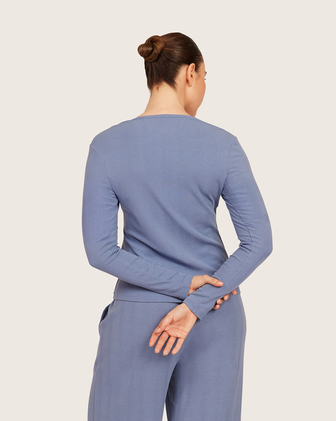 Camiseta Henley de Manga Larga - Azul Acero