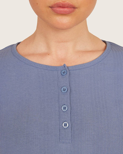 Camiseta Henley de Manga Larga - Azul Acero