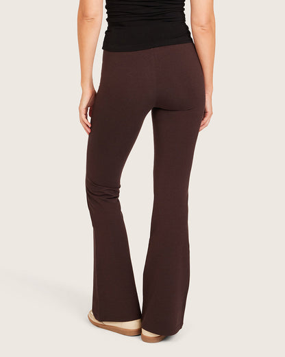Pantalones acampanados de cintura alta - Corte regular - Algarroba