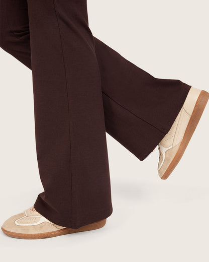 Pantalones acampanados de cintura alta - Corte regular - Algarroba