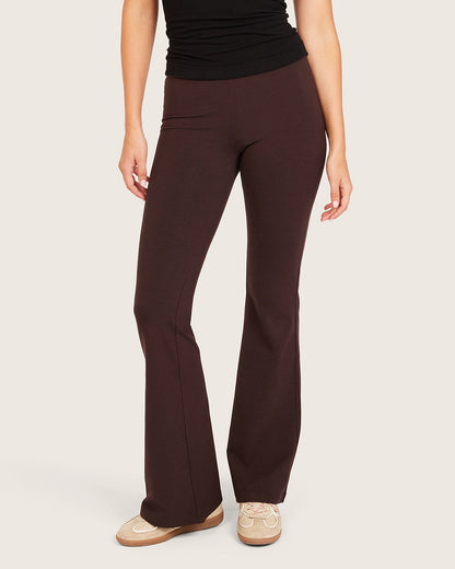 Pantalones acampanados de cintura alta - Corte regular - Algarroba