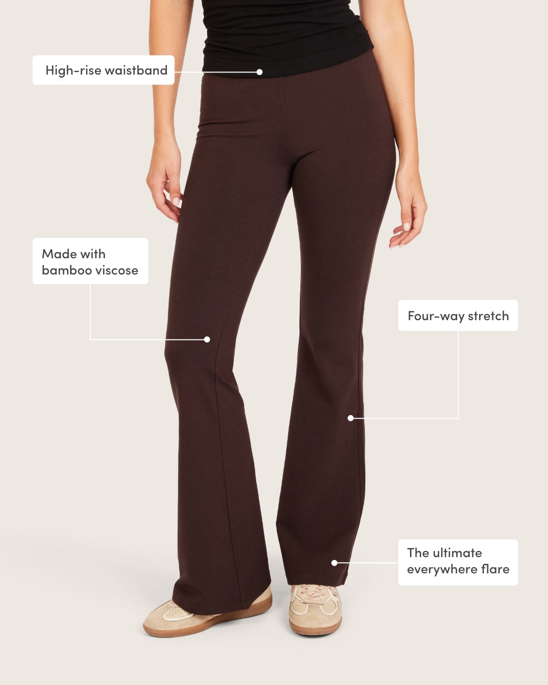 Pantalones acampanados de cintura alta - Corte regular - Algarroba