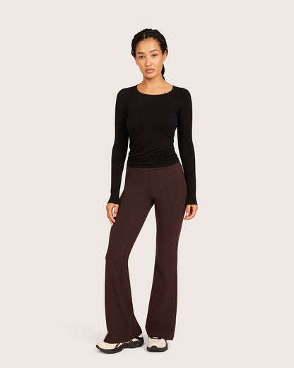 Pantalones acampanados de cintura alta - Cortos - Algarroba