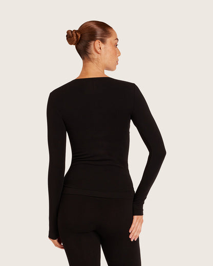 Camiseta interior de manga larga para mujer - Negro