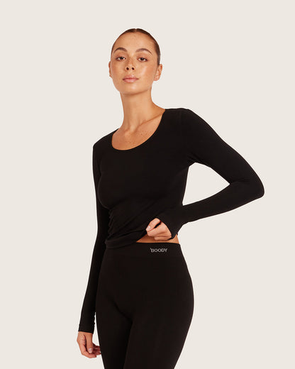 Camiseta interior de manga larga para mujer - Negro