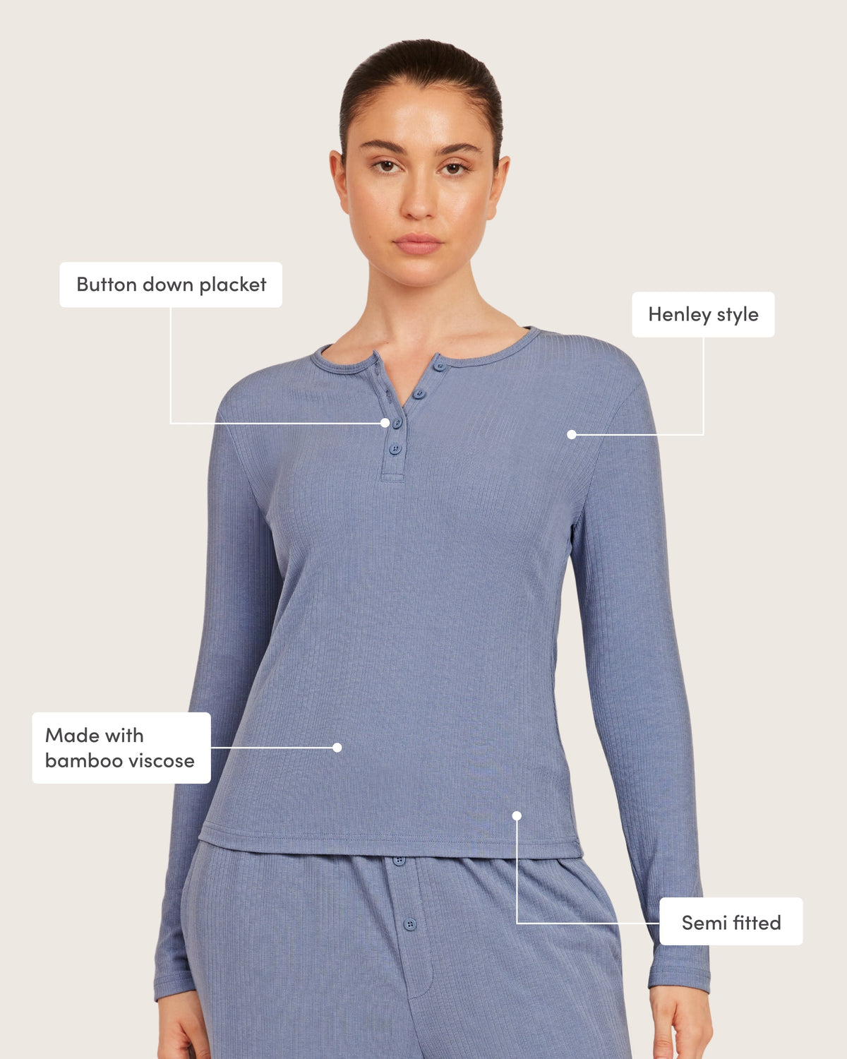 Camiseta Henley de Manga Larga - Azul Acero