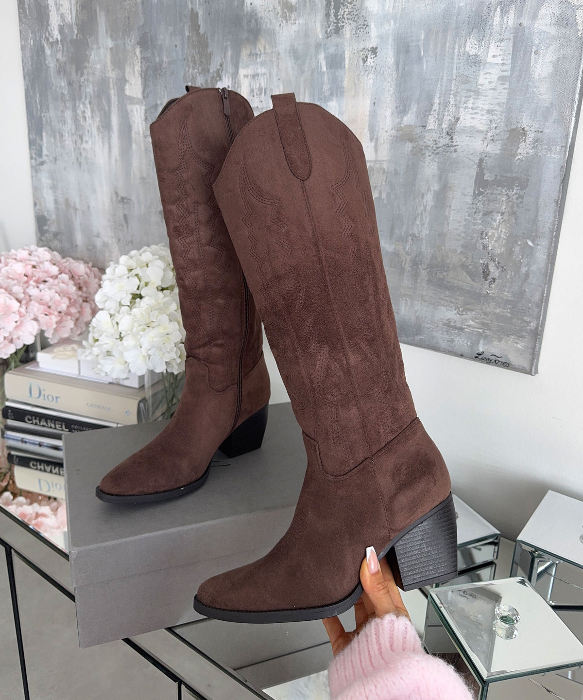 Botas cowboy Selenay altas de color marrón oscuro